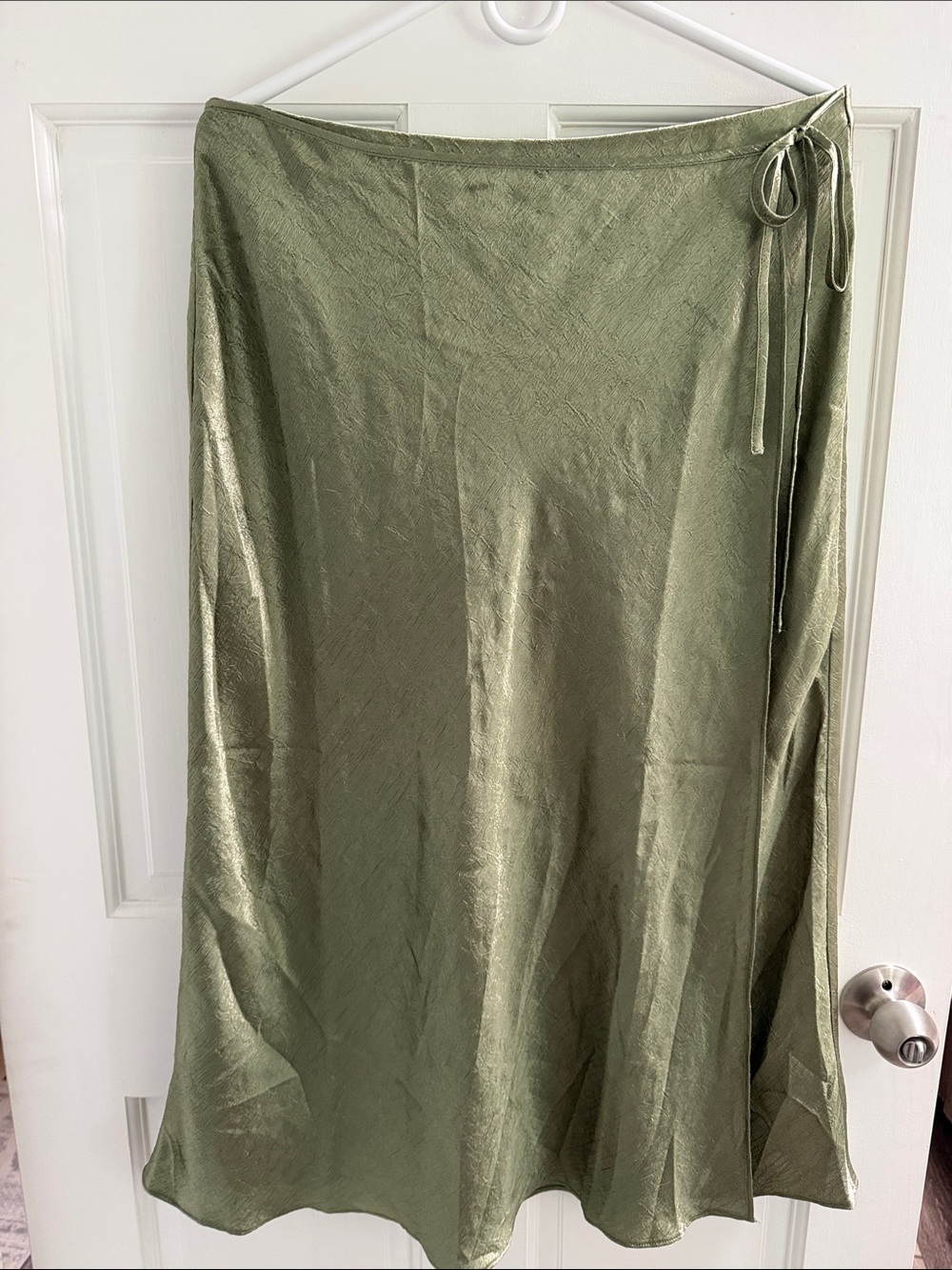 Skies Are Blue Olive Satin Wrap Skirt
